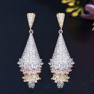 Skirt Shaped Statement Earrings for Women - Three Tones Layer Christmas Tree